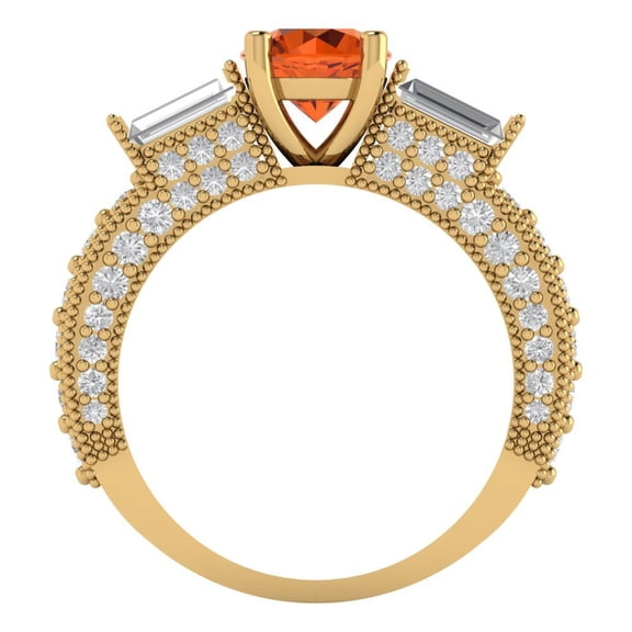 2.33 ct Round Cut Simulated Red Diamond Three-Stone Engagement Ring for Women in 18K Yellow Gold