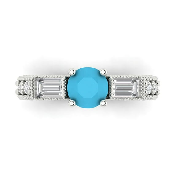 2.33 ctw 3 Stone Anniversary Ring for Women | Round Cut Simulated Turquoise | Hyperallergenic Solid 18K White Gold