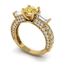 2.33 ct Round Cut Simulated Yellow Diamond Three-Stone Engagement Ring for Women in 18K Yellow Gold