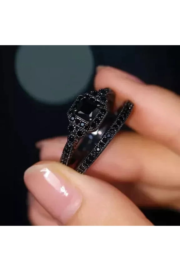 2.33Ct Round Lab-Created Black Diamond Bridal Set Anniversary Ring 14k Black Gold Plated Silver