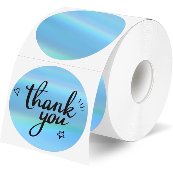 2" Circle Holographic Thermal Label Stickers Blue, Round Printable Rainbow Glitter Thermal Printer Sticker Labels for Gift Wrapping, Self-Adhesive Name Price Tag DIY Custom Logo Design