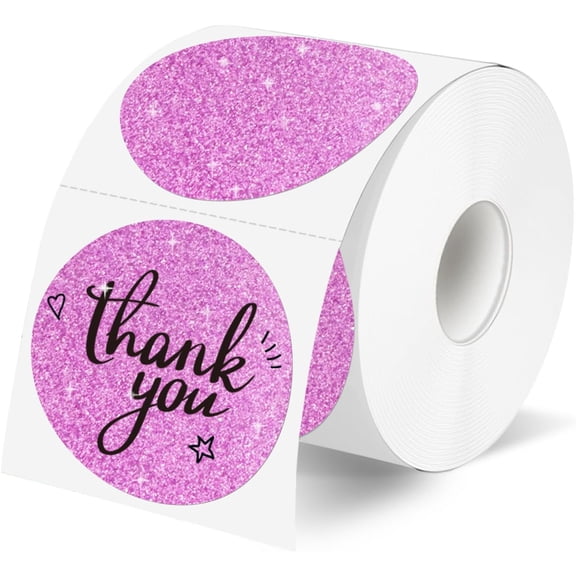 2" Holographic Thermal Label Stickers, Round Direct Thermal Label Stickers, Glitter Thermal Printer Sticker Labels for Gift Wrapping, Self-Adhesive Custom Logo Design- Glitter Pink