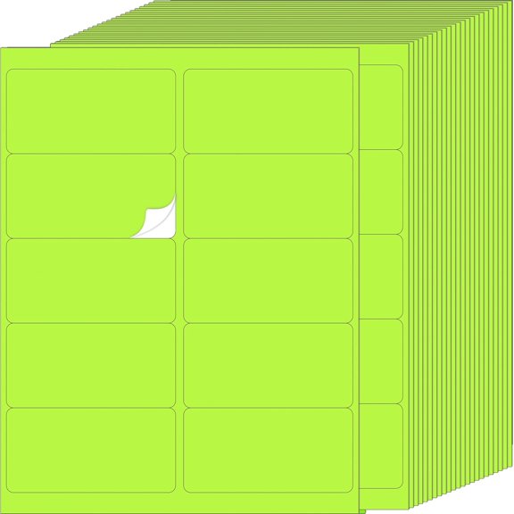 2" x 4" Colored Labels Stickers, Green Bright, 24 Sheets, 240 Labels for Laser/Inkjet Printer, Printable Sticker Labels, Permanent Adhesive