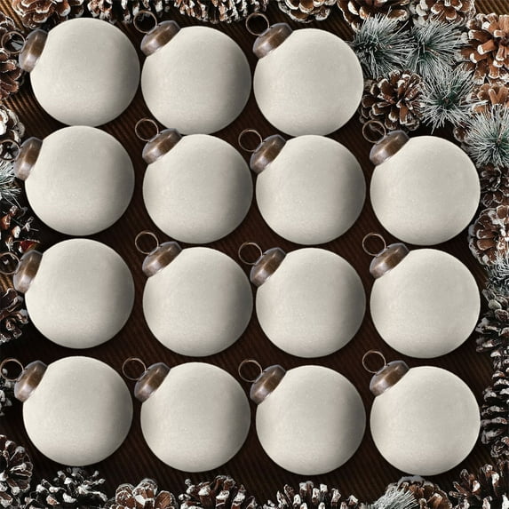 2.34IN Flocked Christmas Tree Ornaments Set, 15-Piece Velvet Texture Hanging Balls for Holiday Home Party Decoration (Beige)