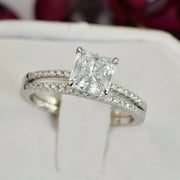 SUNEE JEWELRY AND GIFT 2.34ct Princess Cut Bridal Wedding Engagement Ring Diamond Simulated 925 Sterling Silver Anniversary Ring SKU:00148