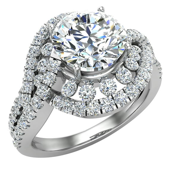 2.35 CT TW Twirl Diamond Engagement Ring with Channel Set Diamonds 14K White Gold