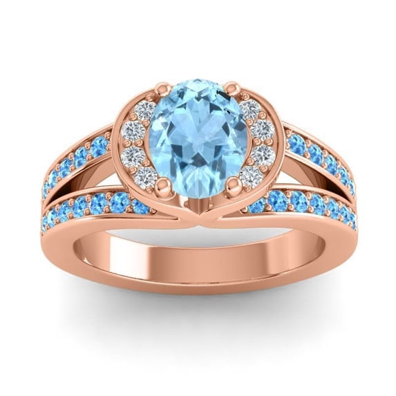 2.35 Carat Beautiful Oval Cut Aquamarine & Blue Topaz Gemstone Bridal Ring for Ladies Solid 14K Rose Gold Size 7.5 by Diamond-Capitals