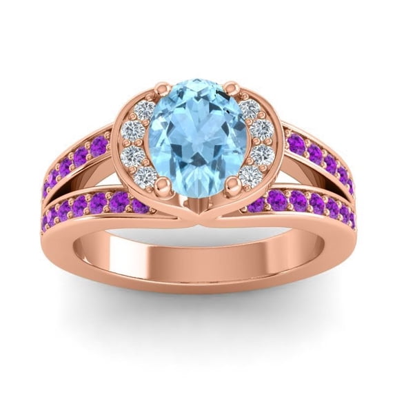 2.35 Carat Elegant Oval Cut Aquamarine & Amethyst Gemstone Bridal Ring for Women Solid 18K Rose Gold Size 11.5 by Diamond-Capitals