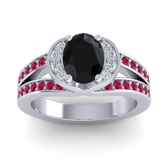 2.35 Carat Elegant Oval Cut Black Onyx & Red Ruby Gemstone Bridal Ring for her Solid 18K White Gold Size 11.5 by Diamond-Capitals