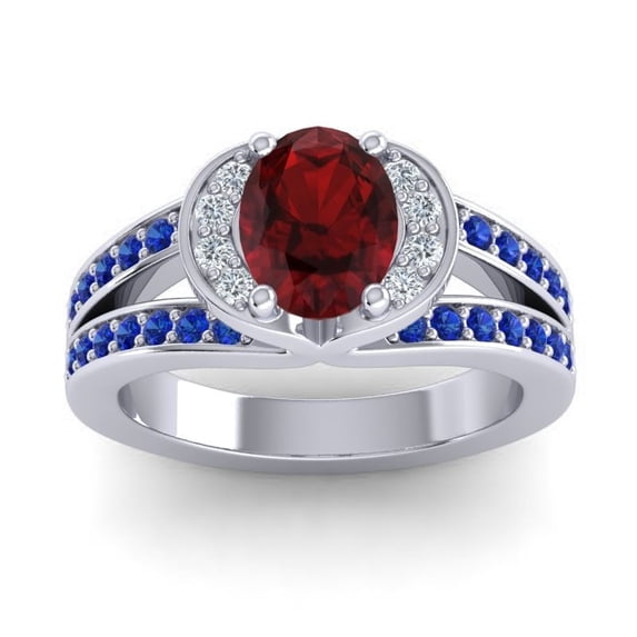 2.35 Carat Elegant Oval Cut Garnet & Blue Sapphire Gemstone Bridal Ring for her Solid 18K White Gold Size 11.5 by Diamond-Capitals