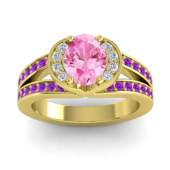 2.35 Carat Elegant Oval Cut Pink Sapphire & Amethyst Gemstone Bridal Ring for Women Solid 18K Yellow Gold Size 11.5 by Diamond-Capitals
