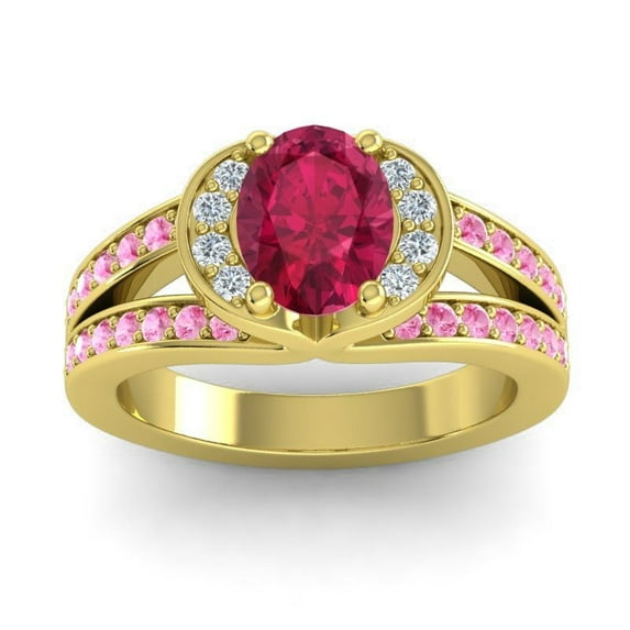 2.35 Carat Elegant Oval Cut Red Ruby & Pink Sapphire Gemstone Bridal Ring for Women Solid 18K Yellow Gold Size 11.5 by Diamond-Capitals