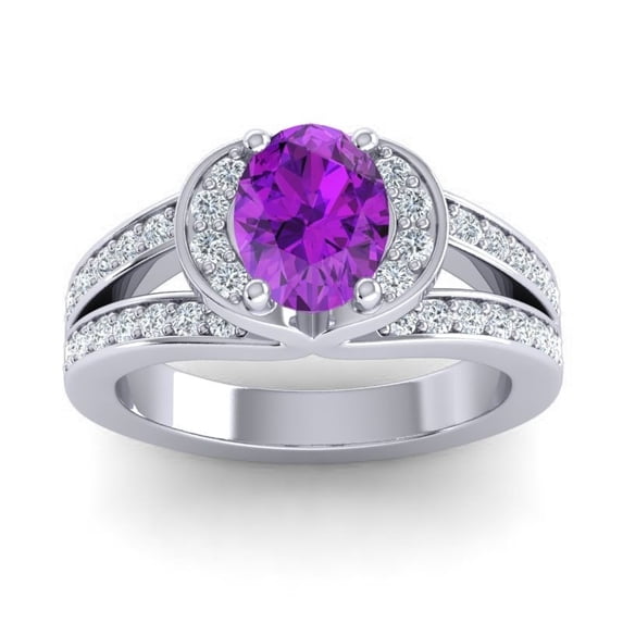 2.35 Carat Natural Diamond Amethyst Gemstone Classic Bridal Ring for her 18K White Gold Size 8.5 by Diamond-Capitals