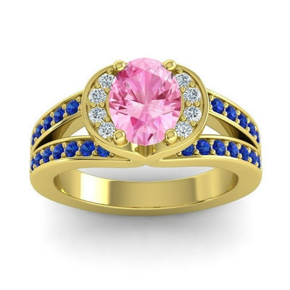 2.35 Carat New Oval Cut Pink Sapphire & Blue Sapphire Gemstone Wedding Ring for Women 18K Yellow Gold Size 4.5 by Diamond-Capitals