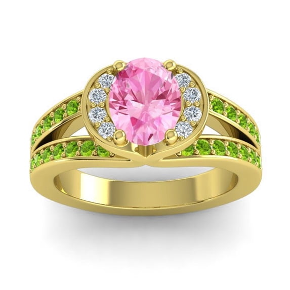 2.35 Carat New Oval Cut Pink Sapphire & Peridot Gemstone Wedding Ring for Women 18K Yellow Gold Size 4.5 by Diamond-Capitals