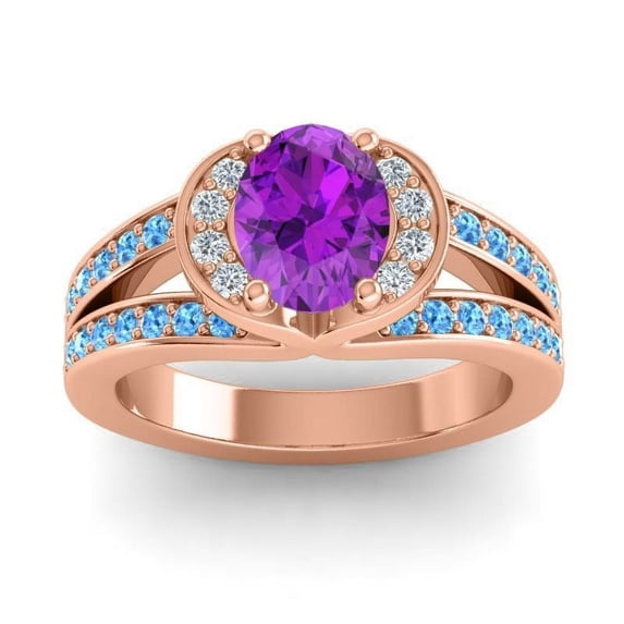 2.35 Carat Oval Cut Amethyst & Blue Topaz Gemstone Unique Engagement Ring for Ladies Solid 18K Rose Gold Size 10.5 by Diamond-Capitals