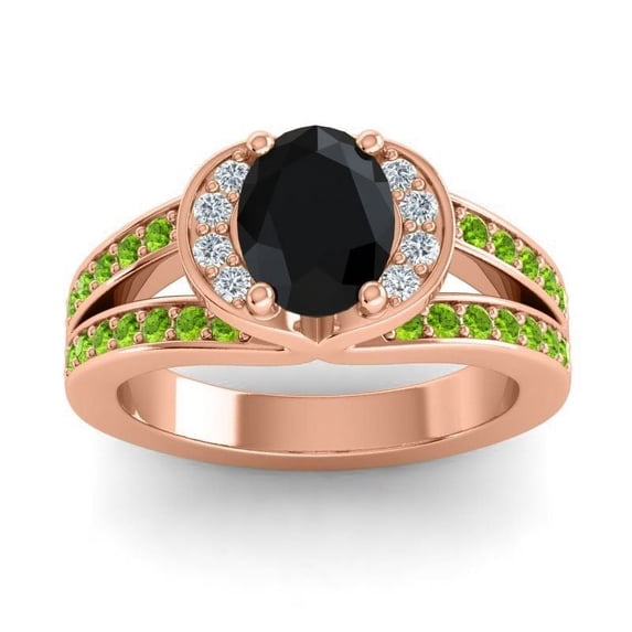 2.35 Carat Oval Cut Black Onyx & Peridot Gemstone New Anniversary Ring for Women Solid 18K Rose Gold Size 3 by Diamond-Capitals