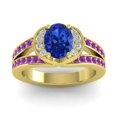 thumbnail image 1 of 2.35 Carat Oval Cut Blue Sapphire & Amethyst Gemstone Unique Wedding Ring for Women Solid 14K Yellow Gold Size 11.5 by Diamond-Capitals, 1 of 8