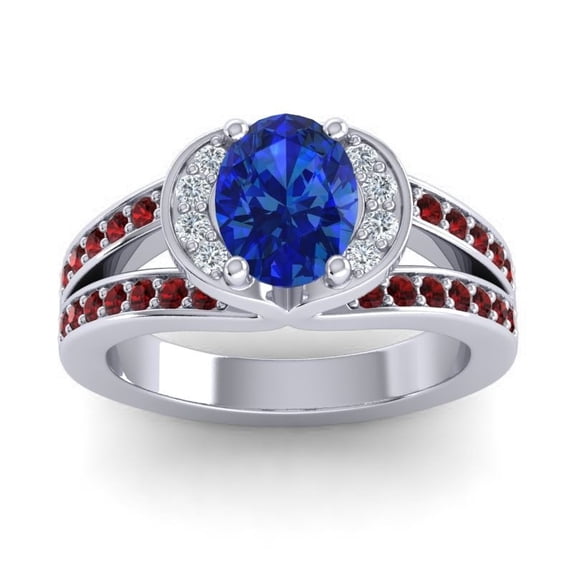 2.35 Carat Oval Cut Blue Sapphire & Garnet Gemstone Stylish Ring for Birthday Gift Solid 18K White Gold Size 11 by Diamond-Capitals