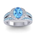thumbnail image 1 of 2.35 Carat Oval Cut Blue Topaz & Aquamarine Gemstone Stylish Anniversary Ring for her Solid 14K White Gold Size 11.5 by Diamond-Capitals, 1 of 8
