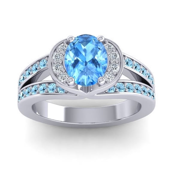 2.35 Carat Oval Cut Blue Topaz & Aquamarine Gemstone Stylish Anniversary Ring for her Solid 14K White Gold Size 11.5 by Diamond-Capitals