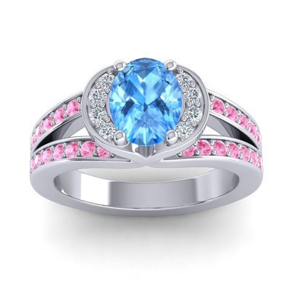 2.35 Carat Oval Cut Blue Topaz & Pink Sapphire Gemstone Shiny Anniversary Ring for her 18K White Gold Size 8.5 by Diamond-Capitals