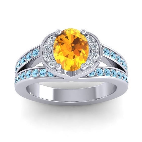 2.35 Carat Oval Cut Citrine & Aquamarine Gemstone Shiny Engagement Ring for Ladies Solid 14K White Gold Size 4.5 by Diamond-Capitals