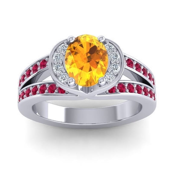 2.35 Carat Oval Cut Citrine & Red Ruby Gemstone Beautiful Anniversary Ring for Ladies Solid 14K White Gold Size 10.5 by Diamond-Capitals