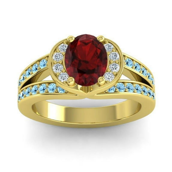 2.35 Carat Oval Cut Garnet & Aquamarine Gemstone Beautiful Engagement Ring for Ladies Solid 14K Yellow Gold Size 4.5 by Diamond-Capitals