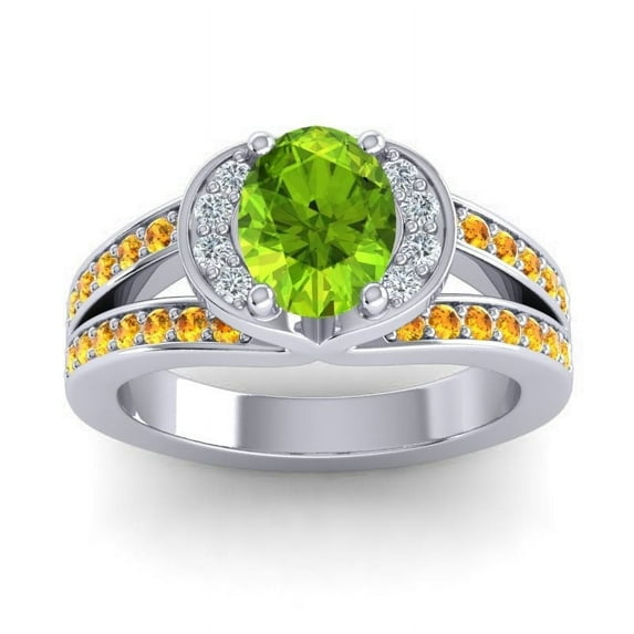 2.35 Carat Oval Cut Peridot & Citrine Gemstone Wonderful Bridal Ring for her Solid 14K White Gold Size 9 by Diamond-Capitals