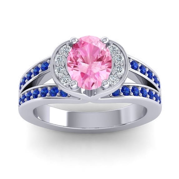 2.35 Carat Oval Cut Pink Sapphire & Blue Sapphire Gemstone Charming Bridal Ring for Women Solid 18K White Gold Size 3 by Diamond-Capitals
