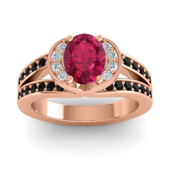 2.35 Carat Oval Cut Red Ruby & Black Onyx Gemstone Unique Ring for Birthday Gift 14K Rose Gold Size 9.5 by Diamond-Capitals