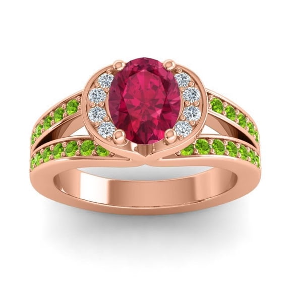 2.35 Carat Oval Cut Red Ruby & Peridot Gemstone New Bridal Ring for Women Solid 18K Rose Gold Size 3 by Diamond-Capitals