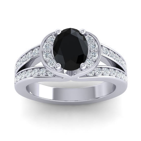 2.35 Carat Unique (F-G/VS1) Natural Diamond Black Onyx Gemstone Bridal Ring for Ladies 18K White Gold Size 6.5 by Diamond-Capitals