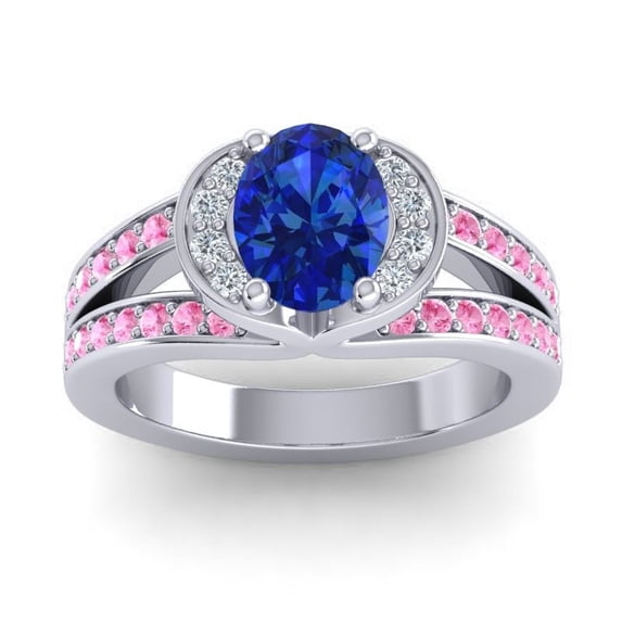 2.35 Carat Wonderful Oval Cut Blue Sapphire & Pink Sapphire Gemstone Anniversary Ring for Ladies 18K White Gold Size 6.5 by Diamond-Capitals