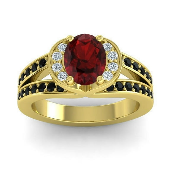2.35 Carat Wonderful Oval Cut Garnet & Black Onyx Gemstone Anniversary Ring for Ladies 18K Yellow Gold Size 6.5 by Diamond-Capitals