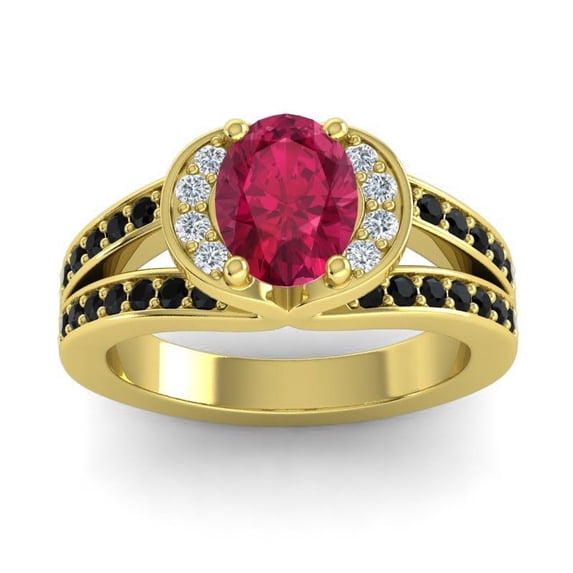 2.35 Carat Wonderful Oval Cut Red Ruby & Black Onyx Gemstone Anniversary Ring for Ladies 18K Yellow Gold Size 6.5 by Diamond-Capitals