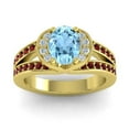 thumbnail image 1 of 2.35 Ct Fine Oval Cut Aquamarine & Garnet Gemstone Anniversary Ring for Women Solid 14K Yellow Gold Size 10 by Diamond-Capitals, 1 of 8