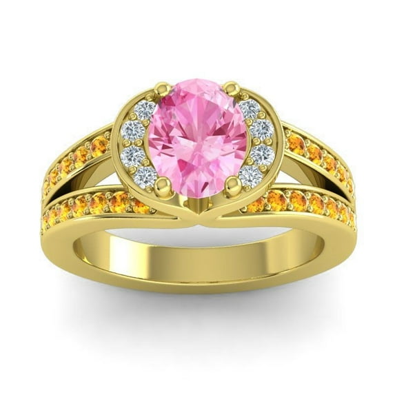 2.35 Ct New Oval Cut Pink Sapphire & Citrine Gemstone Bridal Ring for Ladies Solid 18K Yellow Gold Size 3.5 by Diamond-Capitals