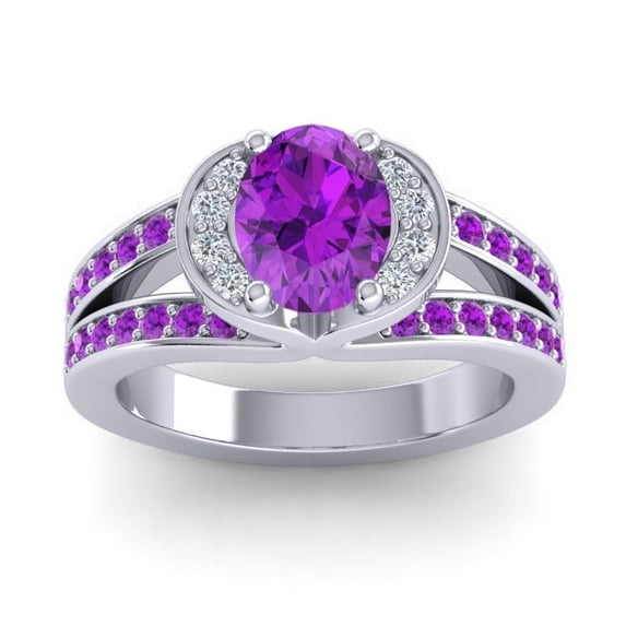 2.35 Ct Oval Cut Amethyst Gemstone Luxurious Wedding Ring for her Solid 18K White Gold Size 8 by Diamond-Capitals