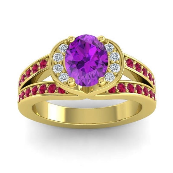 2.35 Ct Oval Cut Amethyst & Red Ruby Gemstone Shiny Bridal Ring for Women Solid 14K Yellow Gold Size 6.5 by Diamond-Capitals