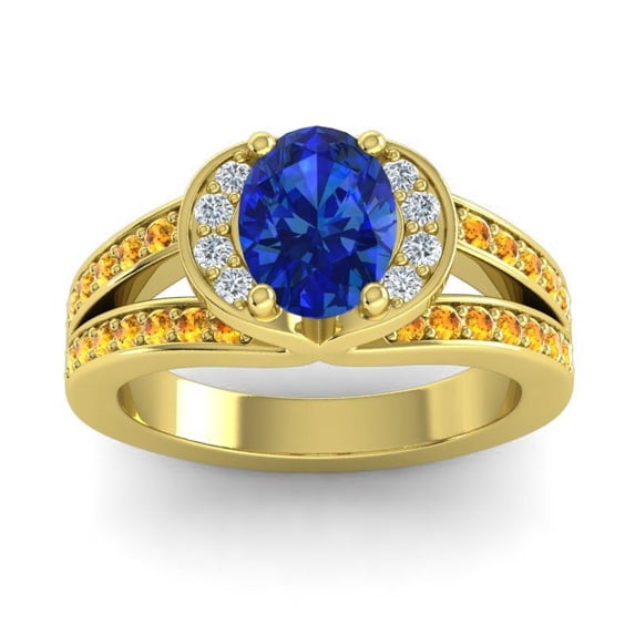 2.35 Ct Oval Cut Blue Sapphire & Citrine Gemstone Unique Bridal Ring for Women Solid 14K Yellow Gold Size 6.5 by Diamond-Capitals