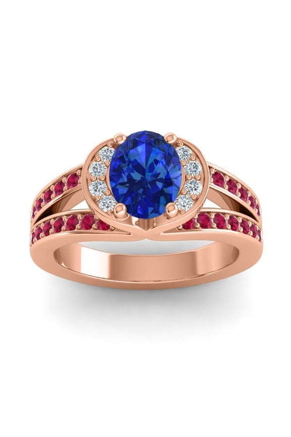 2.35 Ct Oval Cut Blue Sapphire & Red Ruby Gemstone Stunning Wedding Ring for Women Solid 18K Rose Gold Size 8 by Diamond-Capitals