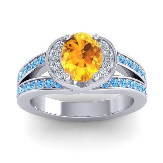 2.35 Ct Oval Cut Citrine & Blue Topaz Gemstone Luxurious Wedding Ring for her Solid 18K White Gold Size 8 by Diamond-Capitals