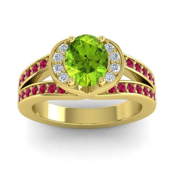 2.35 Ct Oval Cut Peridot & Red Ruby Gemstone Wonderful Wedding Ring for Women 14K Yellow Gold Size 3 by Diamond-Capitals