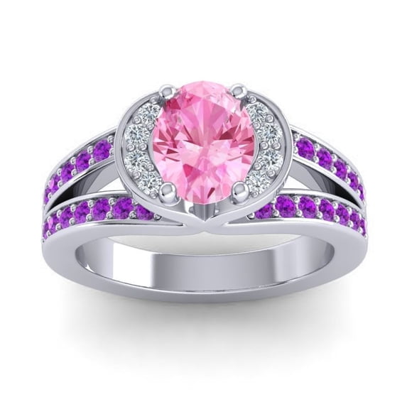 2.35 Ct Oval Cut Pink Sapphire & Amethyst Gemstone Luxurious Engagement Ring for Women Solid 14K White Gold Size 3.5 by Diamond-Capitals