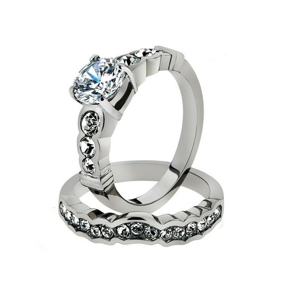 2.35 Ct Round Zirconia Stainless Steel 316 Engagement Wedding Ring Set Size 9