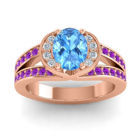 2.35 Ct Unique Oval Cut Blue Topaz & Amethyst Gemstone Wedding Ring for Women 14K Rose Gold Size 3 by Diamond-Capitals