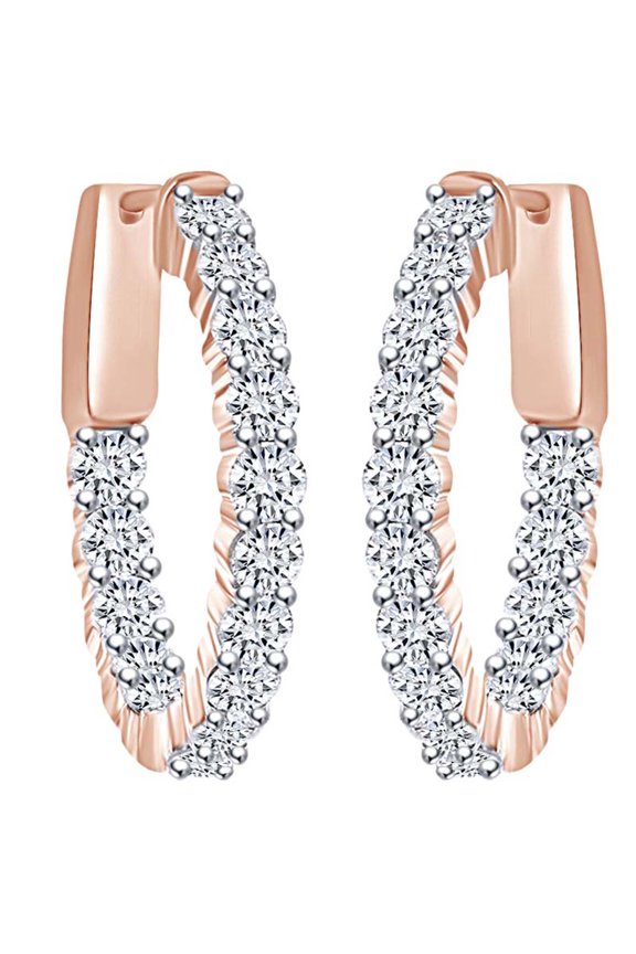 2.35 Cttw Round Shape White Natural Diamond Eternity Hoop Earrings In 18K Solid White Gold