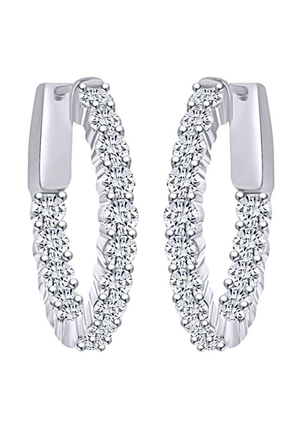 2.35 Cttw Round Shape White Natural Diamond Eternity Hoop Earrings In 18K Solid White Gold